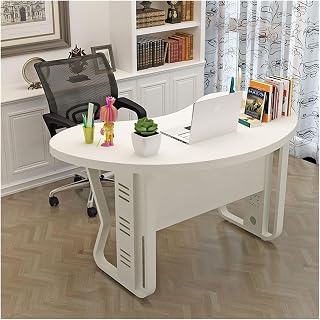 Study Desk for Kids Home Pc Table Boss Desk Office Crescent Arc Shopkeeper Single Writing Desk(White,160x103x75cm)