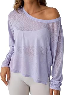 Women's Sheer Off the Shoulder Tops Workout Shirts