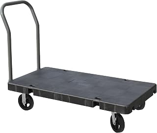 Akro-Mils R90282A1011 30-Inch-W and 60-Inch-L 8-Inch Mold-On Rubber Casters VERSA/Deck Plastic Platform Truck with 1 Open Swayback handle, Grey