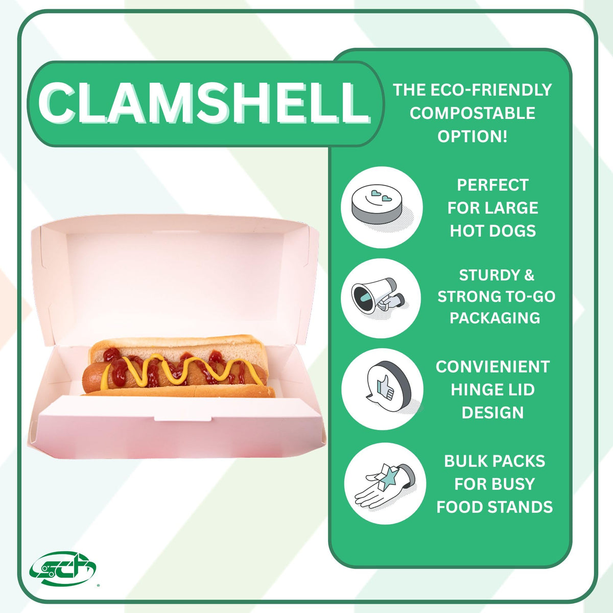 SCT Hot Dog Clamshell (500 Pack) by SOUTHERN CHAMPION TRAY – 6-1/8" x 2-1/8" x 2-1/4", Cardboard, White, Pack of 500, Model 0713