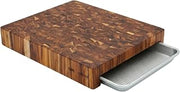 Teakhaus Prep-to-Pan End-Grain Teak Cutting Board, 17.7"L x 15.4"W x 2.4" Thick – Includes 1 USA Pan Aluminized Steel Half Sheet Tray – Knife-Friendly, FSC Certified & PFAS-Free