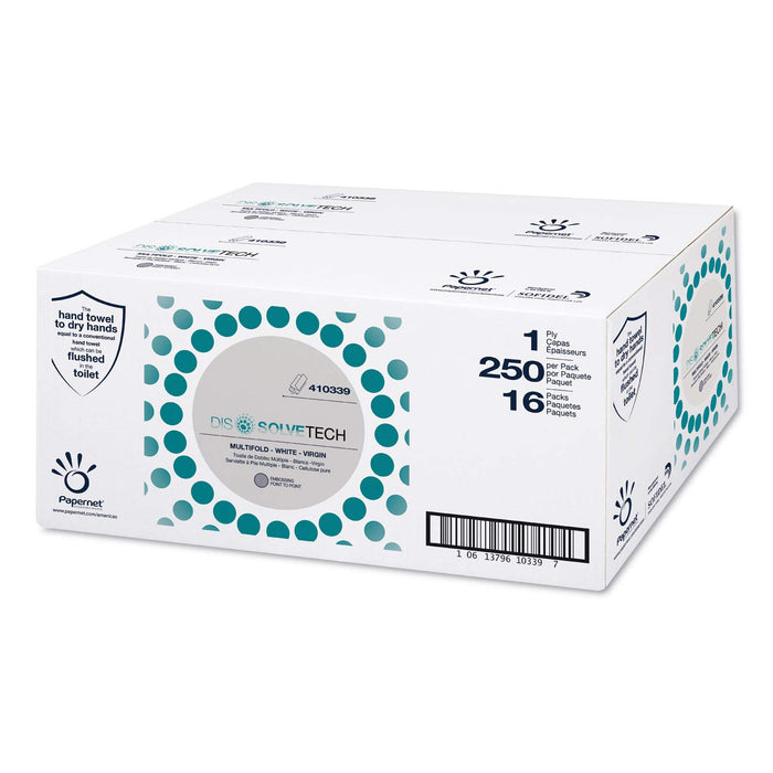 Papernet Dissolvetech 410339 Virgin Fiber Multifold Towel, 9.25" x 9.5" Sheet Size 3.15" Height, 4.53" Width, 9.3" Length, White (Pack of 4000)
