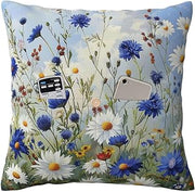 Wild Flowers and Cornflowers Daisies art Printed Linen-Like Pillowcase 40x40 CM Square Modern Decorative Cushion Throw Pillow Cover for Bed Sofa Couch Car