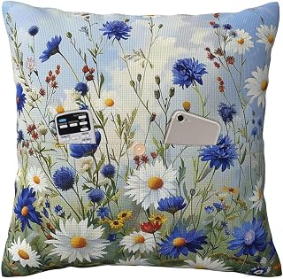 Wild Flowers and Cornflowers Daisies art Printed Linen-Like Pillowcase 40x40 CM Square Modern Decorative Cushion Throw Pillow Cover for Bed Sofa Couch Car