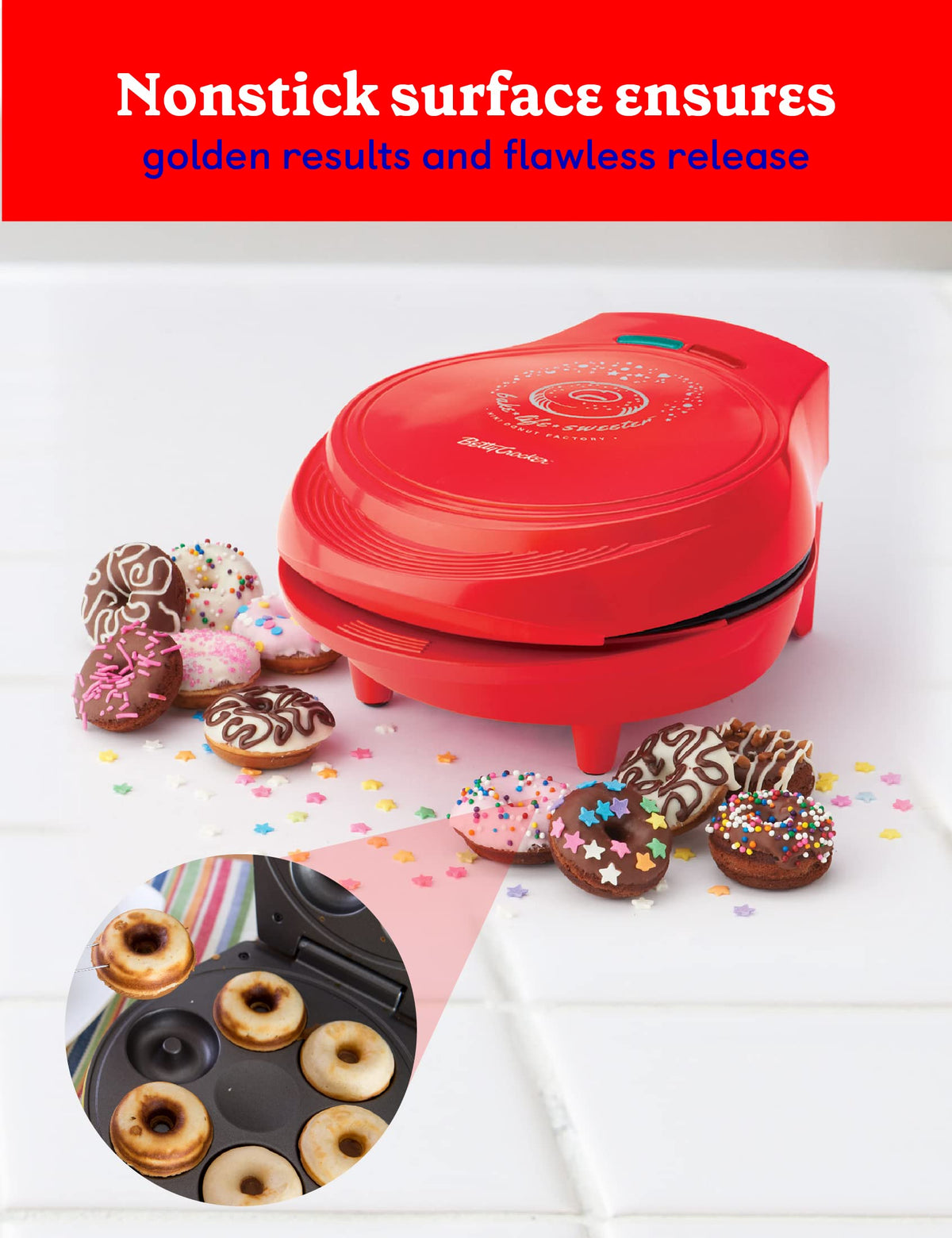 Mini Donut Maker by Betty Crocker – Mini, Plastic, Red, Model BC-2938CO