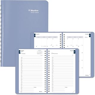Blueline Essential Academic Daily/Monthly Planner, August 2023 to July 2024, Twin-Wire Binding, Soft Vicuana Cover, 8" x 5", Cloud Blue (CA201F.02-24)