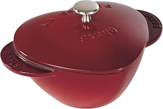 STAUB Cast Iron Dutch Oven 1.75-qt Heart Cocotte, Made in France, Serves 1, Cherry