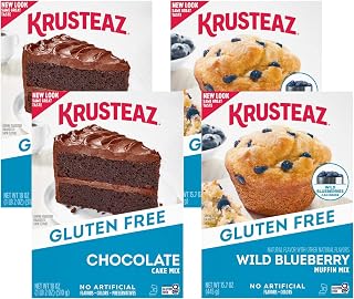 Krusteaz Gluten Free Baking Mix Variety Bundle – Chocolate Cake Mix (18 oz) & Blueberry Muffin Mix (15.7 oz), Pack of 2 Each (Variety Pack)
