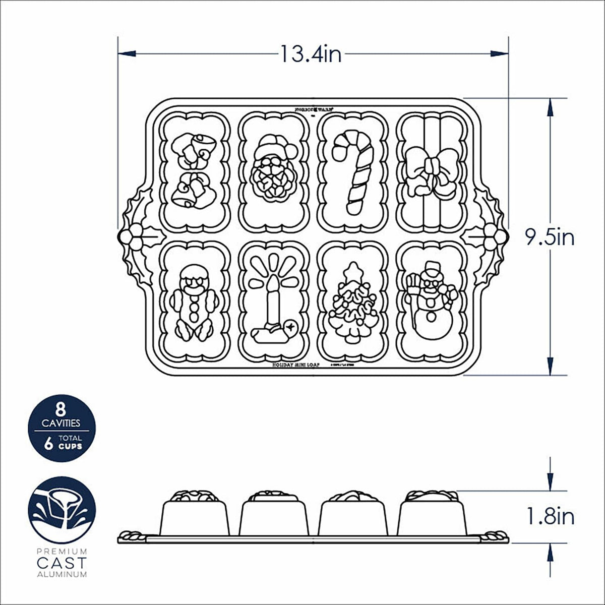 Holiday Mini Loaves Pan by Nordic Ware – 6 Cups, Aluminum, Silver, Model 53948