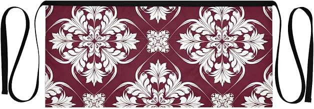 Red Floral Pattern Waist Apron with 3 Pockets Waiter Server Short Aprons 25.2x11.8 Inch Stain Resistant Apron for Kitchen Garden Restaurant 1 Pack