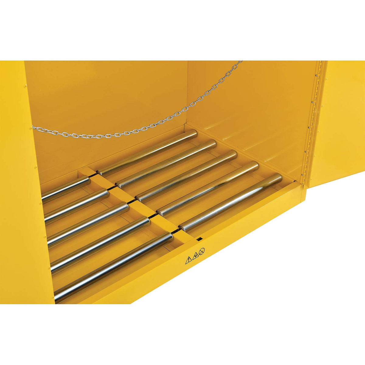 110 Gallon Drum Storage Safety Cabinet by Global Industrial – 34"L x 59"W x 52"H, Alloy Steel, Yellow, Model EDZ-110