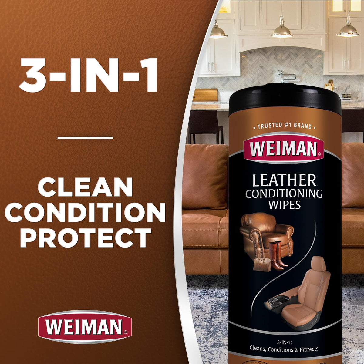 Stainless Steel Wipes and Leather Wipes - Clean and Polish Appliances for a Brighter and Longer Shine - Clean by Weiman – 30 Count (Pack of 2), Pack of 2