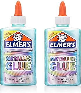 Elmer's Metallic Liquid Glue, Teal, 10 oz, Washable Craft Glue for Slime Making, Art Projects and School Crafts, Shimmery Finish