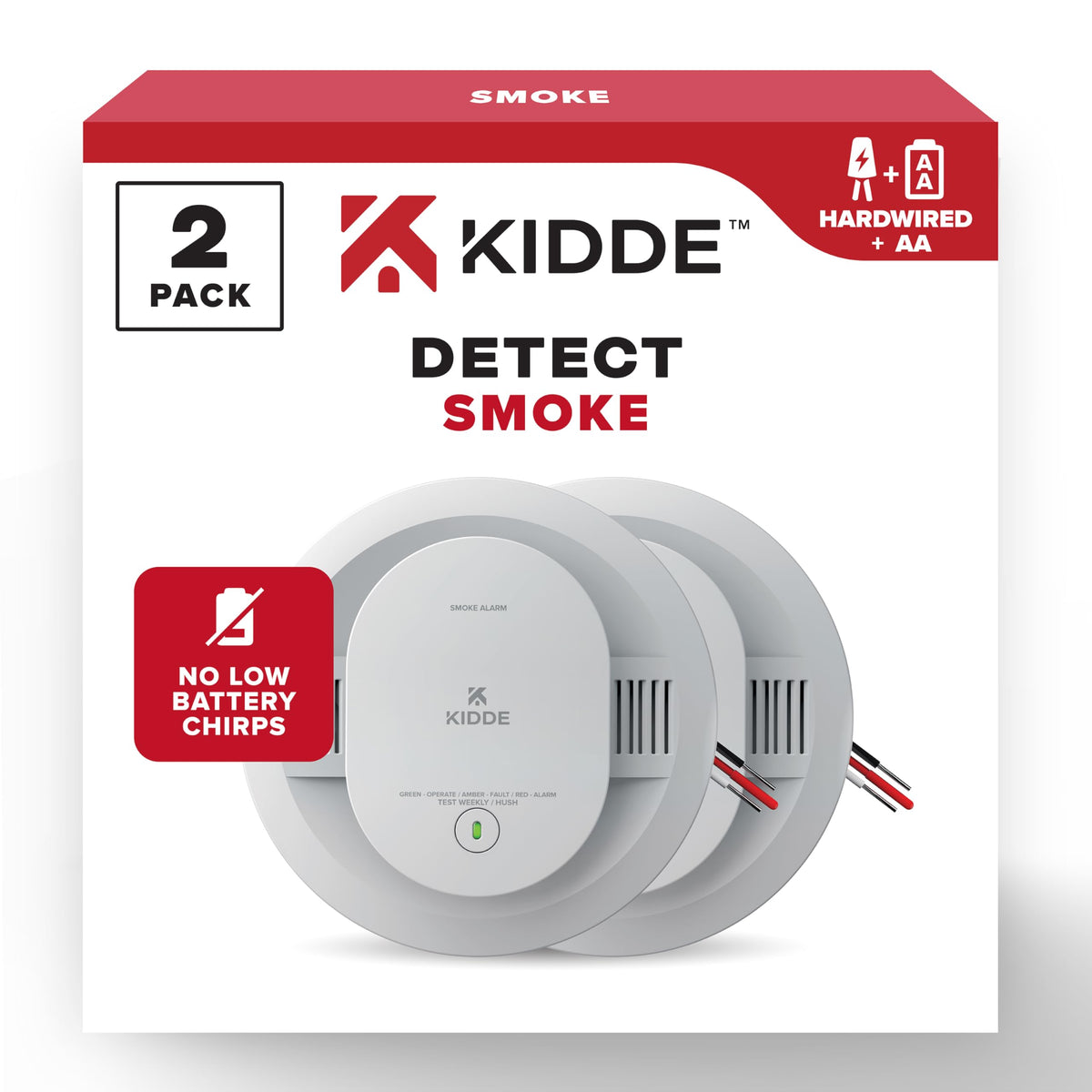 Hardwired Smoke Detector by Kidde – 2 Pack, Plastic, White, Model 21032826
