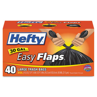 Easy Flap 40-Count 30-Gallon Black Large Trash Bag by Hefty – 40 Count (Pack of 1), 30.0 gallons, Black, Model Essendant, Inc