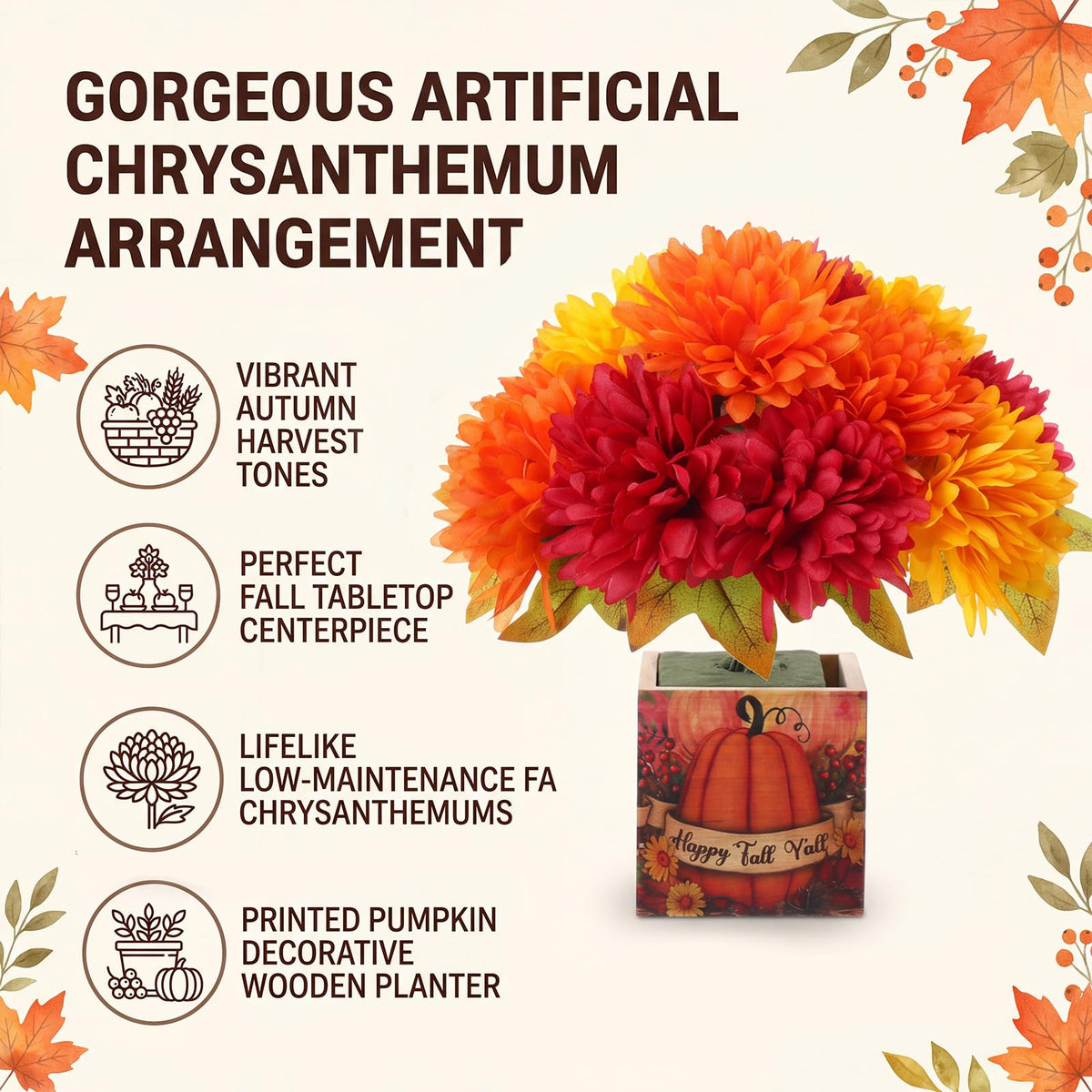 Suncalla Artificial Fall Bouquet, 9.8 Inch Tall, Set of 2