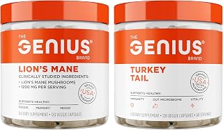 Genius Lion's Mane - Plant-Based Supplement for Memory, Focus & Mood Support + Genius Turkey Tail - Plant-Based Supplement for Immune, Gut & Antioxidant Support