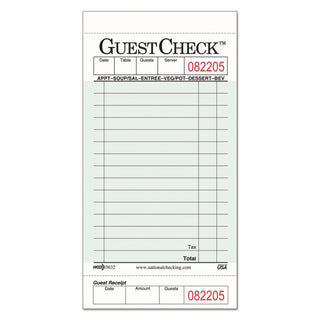 National Checking NTC G3632 Guest Check Pad with Customer Receipt Stub, 3 1/2" Width x 6 3/4" Height, 50 Checks/Pad (Pack of 