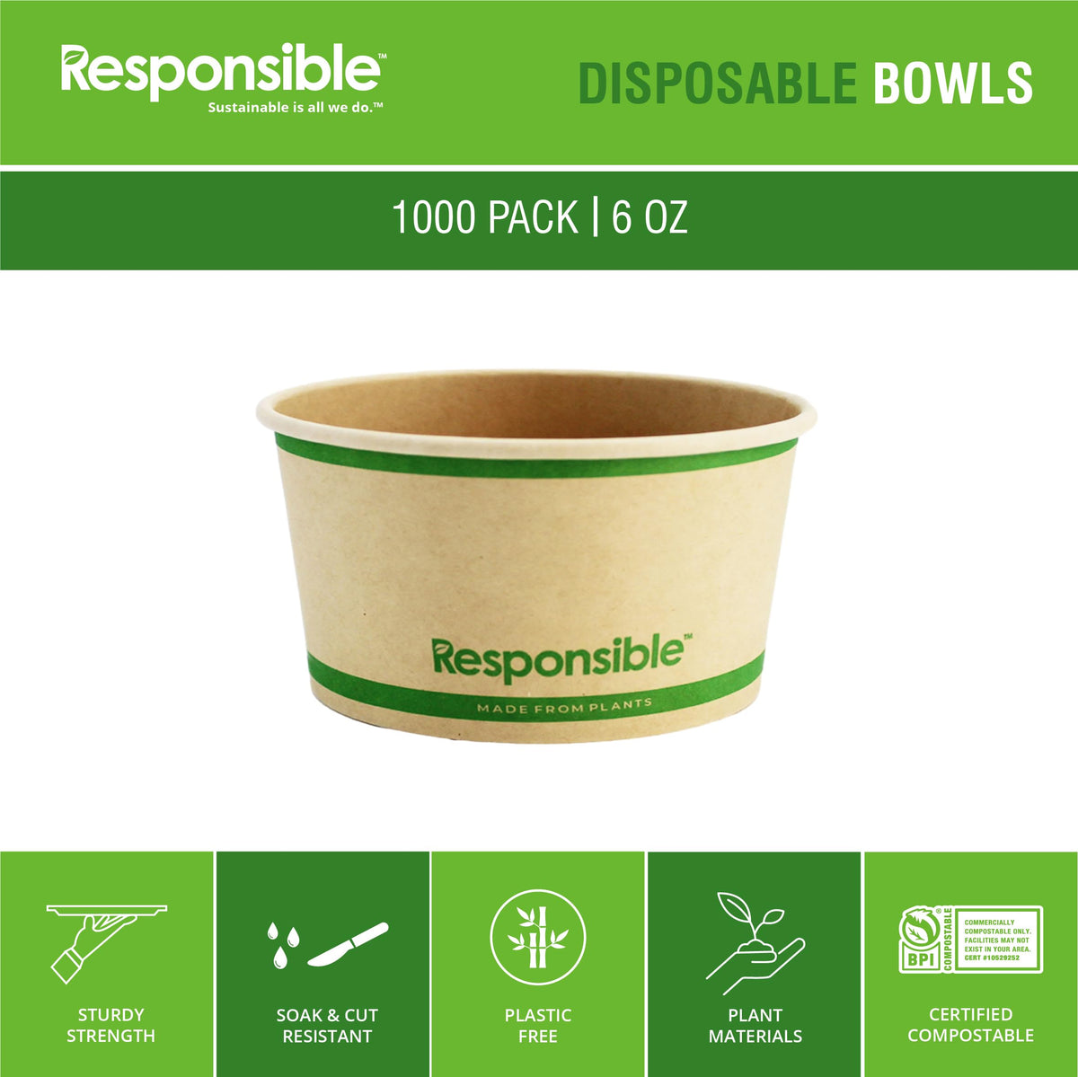 6 oz Paper Food Containers by Responsible Products – 6.0 fluid_ounces, Other, White, Model RP-SB12W-500