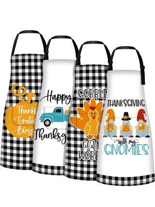 Geetery Thanksgiving Aprons with Pockets, 4 Pack, Black White Turkey
