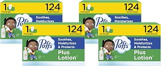 Puffs Plus Lotion Facial Tissues, 1 Family Box, 124 Tissues per Box, Allergies and Colds (Pack of 4)