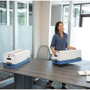 FEL00011 - Heavy-Duty Storage Boxes by Bankers Box – 12.25 x 24.13 x 10.75 inches, Corrugated Paper, White/Blue, Pack of 12
