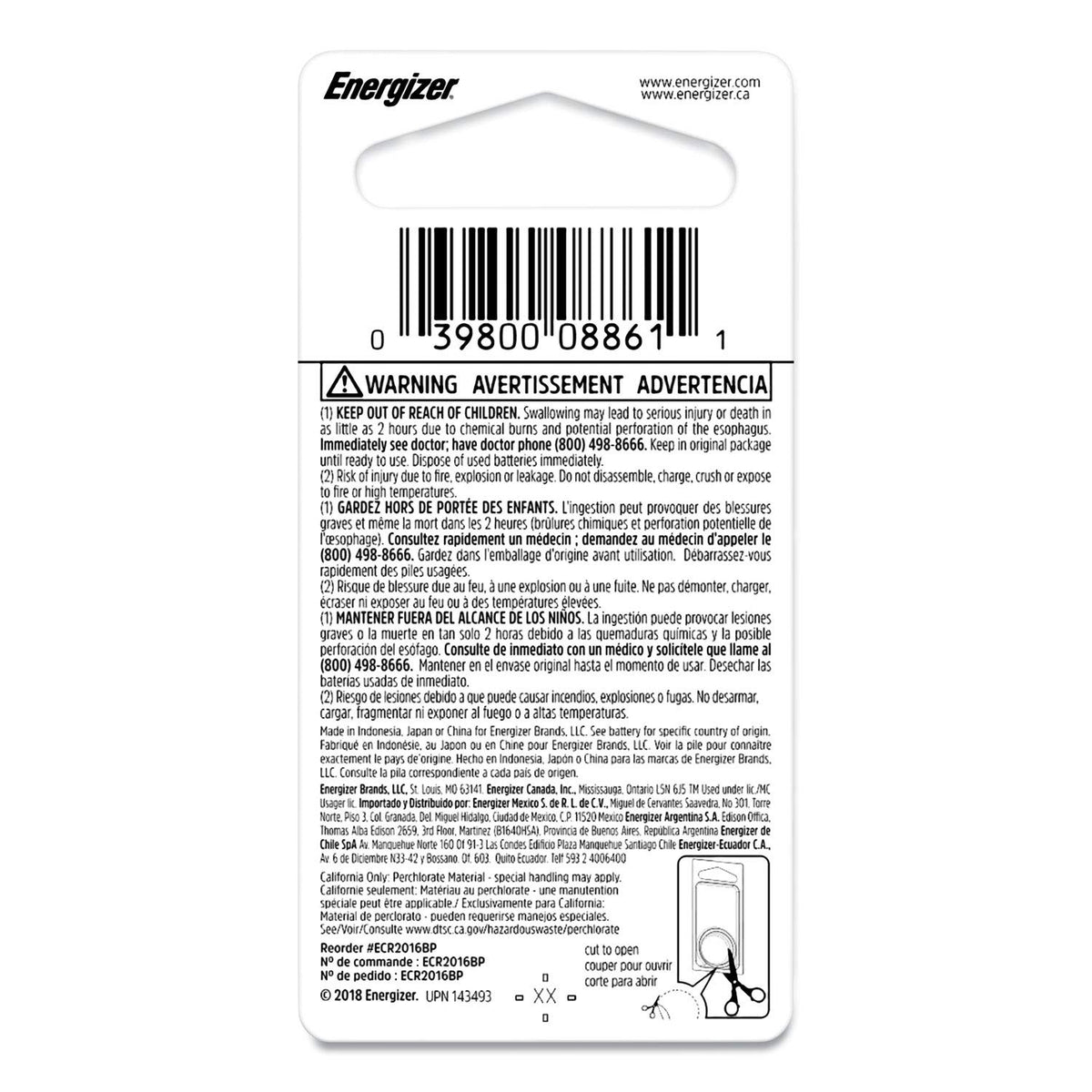 EVEECR2016BP - Lithium Watch Battery by Energizer – Silver
