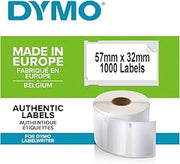 DYMO Authentic LabelWriter Multi-Purpose Labels | 57 mm x 32 mm | Self-Adhesive | Roll of 1000 | Easy-Peel Labels | for LabelWriter Label Makers | Made in Europe, White