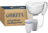 Brita Refillable Water Filtration System with Large 10 Cup Pitcher 1 Shell and 1 Filter, SmartLight Change Indicator, BPA-Free, 80% Less Plastic*, Lasts Two Months, Large, 10-Cup Capacity, White