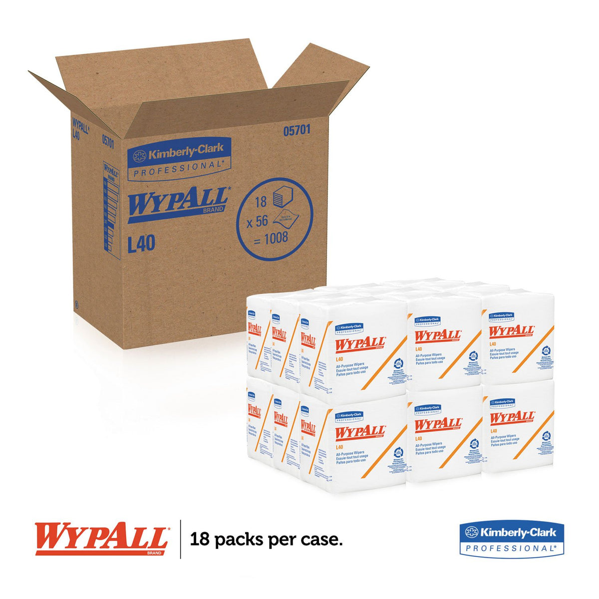 KIM05701CT - L40 Cleaning Wipe by Wypall – 12.50" x 13", White, Pack of 56, Model 7471