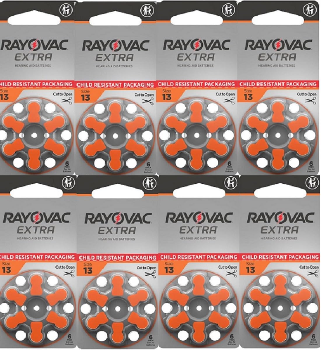 (48 Pack) 1.45V 13 Hearing Aid Battery by Rayovac – 8 Count (Pack of 6), Pack of 6, Model L13ZA-48ZM