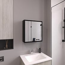 Tuhome Duma Mirror Medicine Cabinet, 21.1" x 19.7" Wall-Mounted Medicine Cabinet Organizer with Mirror, 1 Door, 4 Interior Shelves & Towel Rack, Engineered Wood for Bathroom