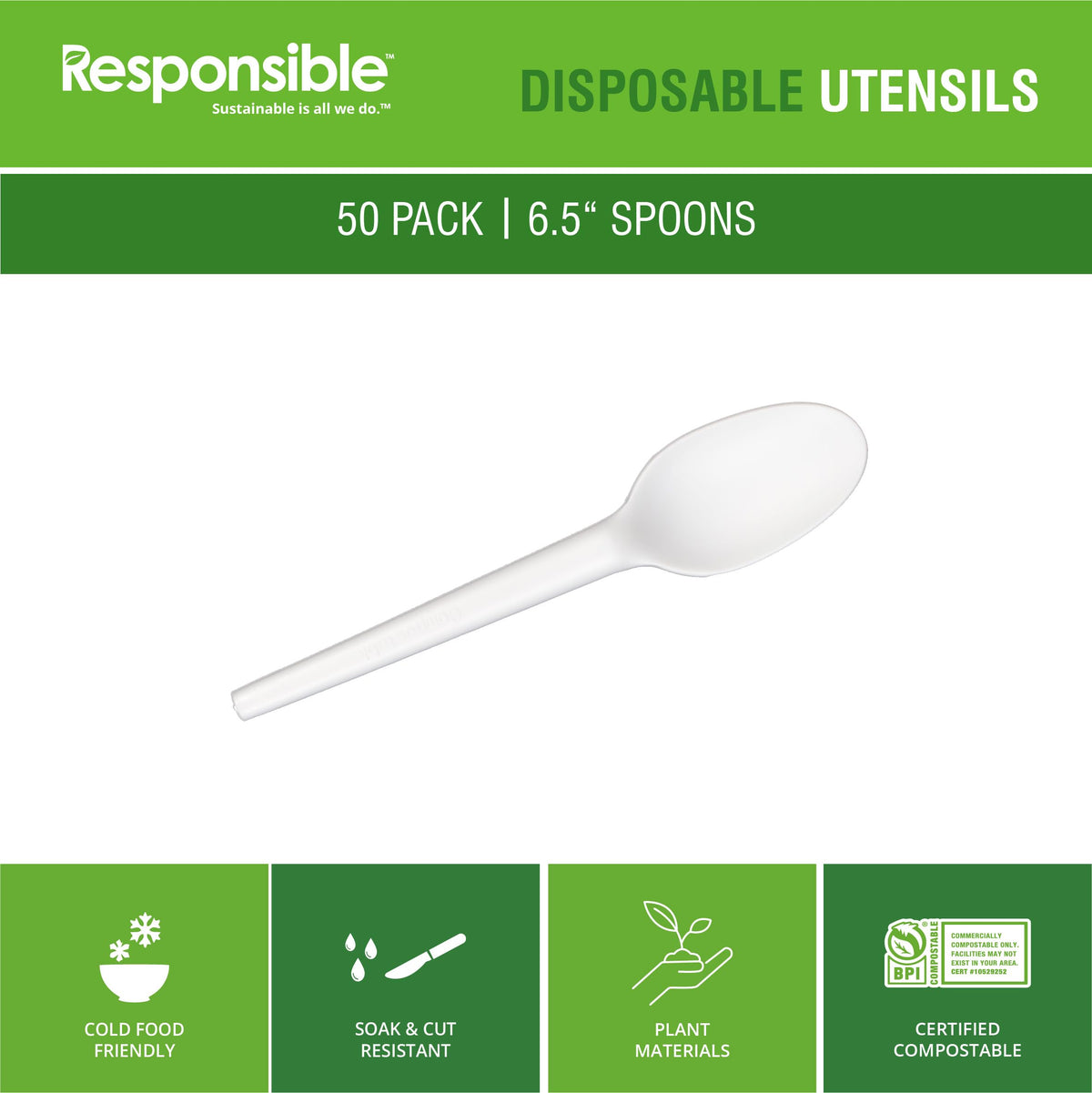 Responsible Products 6.5" Spoons White (50 Count) / White / 50 Spoons
