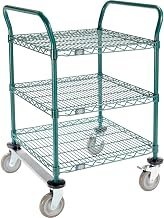 Nexel Utility Cart, 3 Shelf, Poly-Green, 24" L x 24" W x 39" H, Polyurethane Rigid Casters