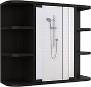 24" Roma Mirrored Medicine Cabinet with Six External Shelves and Three Interior Shelves by DEPOT E-SHOP – Engineered Wood, Black Wengue