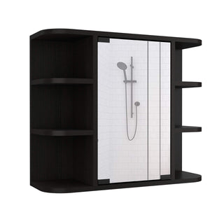 24" Roma Mirrored Medicine Cabinet with Six External Shelves and Three Interior Shelves by DEPOT E-SHOP – Engineered Wood, Black Wengue