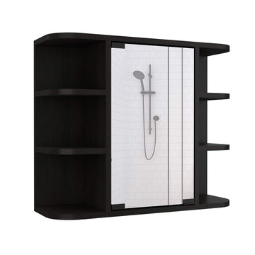 24" Roma Mirrored Medicine Cabinet with Six External Shelves and Three Interior Shelves by DEPOT E-SHOP – Engineered Wood, Black Wengue