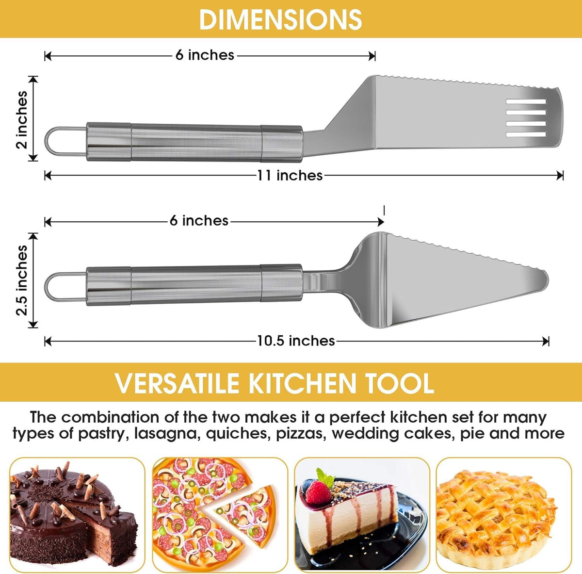 Paxnok Pie Server and Cake Cutter Set, Stainless Steel, Silver 10 Inches