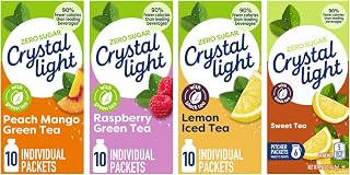 Crystal Light On-the-Go Sugar Free Iced Tea Powder Drink Mix, 4 Pack - Peach Mango Green Tea, Raspberry Green Tea, Lemon Iced Tea & Sweet Tea (Variety Pack)
