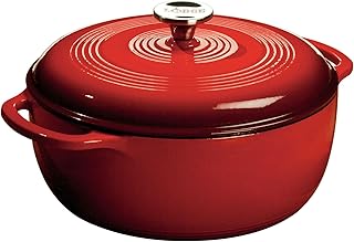 Lodge Essential Enamel Cast Iron Dutch Oven, 6 Quart, Island Spice Red | Ideal for Bread Baking, Braising, Marinating & Slow Cooking, Features Moisture-Sealing Lid & Dual Handles