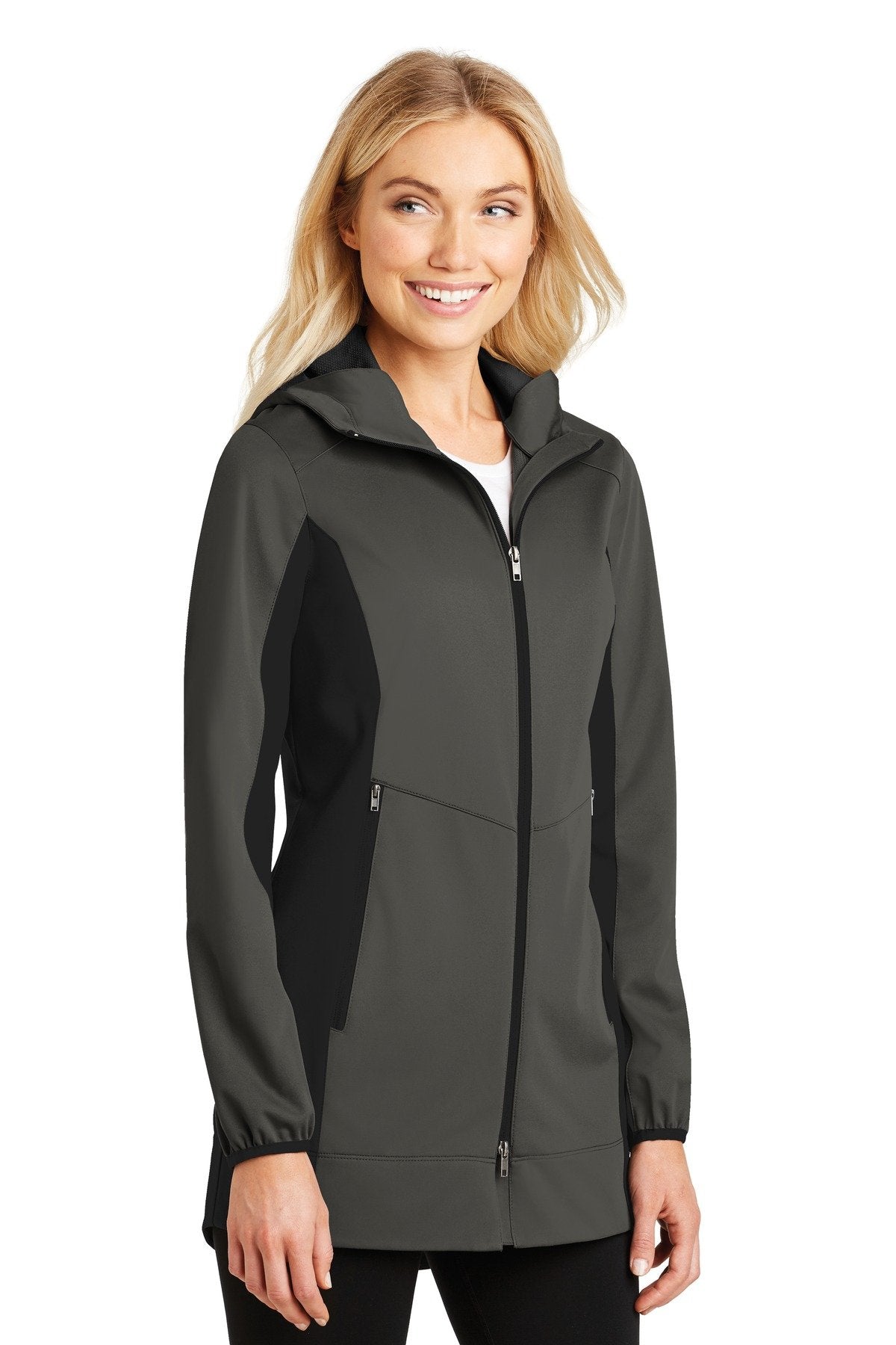 Ladies Active Hooded Soft Shell Jacket by Port Authority – X-Small, Steel, Grey Steel/ Deep Black, Model 1108211