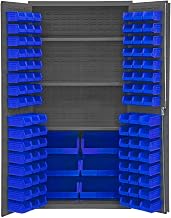 Durham 3501-BDLP-102-3S-5295 Lockable Cabinet with 102 Blue Hook-On Bins, 3 Adjustable Shelves, Flush Door Style, 36" Wide, 14 Gauge, Gray