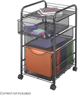 Safco Onyx Rolling File Cart with Large File Drawer and 2 Supply Drawers, Fits Letter-Size Hanging Folders, Durable Steel Construction