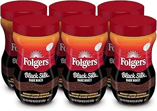 Folgers Black Silk Instant Coffee, Dark Roast, 6 Jars