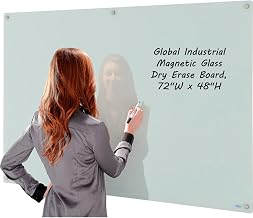 Global Industrial 72" W x 48" H Magnetic Glass Whiteboard, Frameless, White