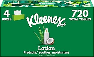 Kleenex Lotion Facial Tissues, 4 Flat Boxes, 180 Tissues per Box