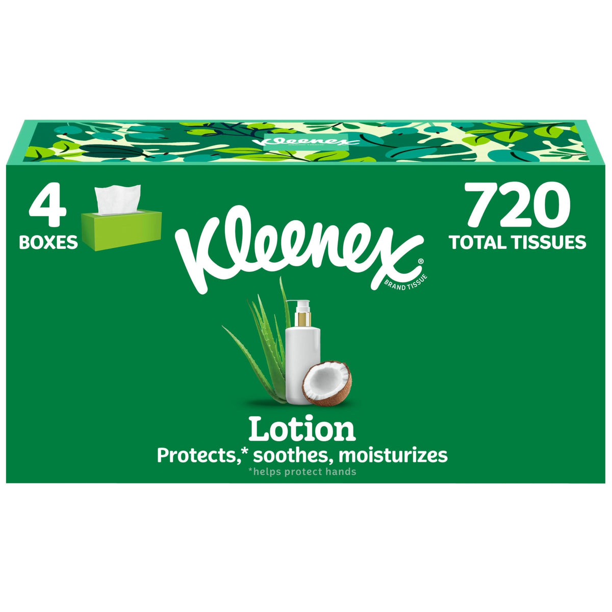 Lotion Facial Tissues by Kleenex – 180 Count (Pack of 4), Paper, White, Pack of 4, Model 56104