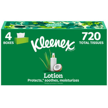 Lotion Facial Tissues by Kleenex – 180 Count (Pack of 4), Paper, White, Pack of 4, Model 56104