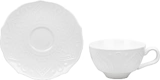 10 Strawberry Street Dahlia White 5 oz Cup & 6" Saucer, Set of 6