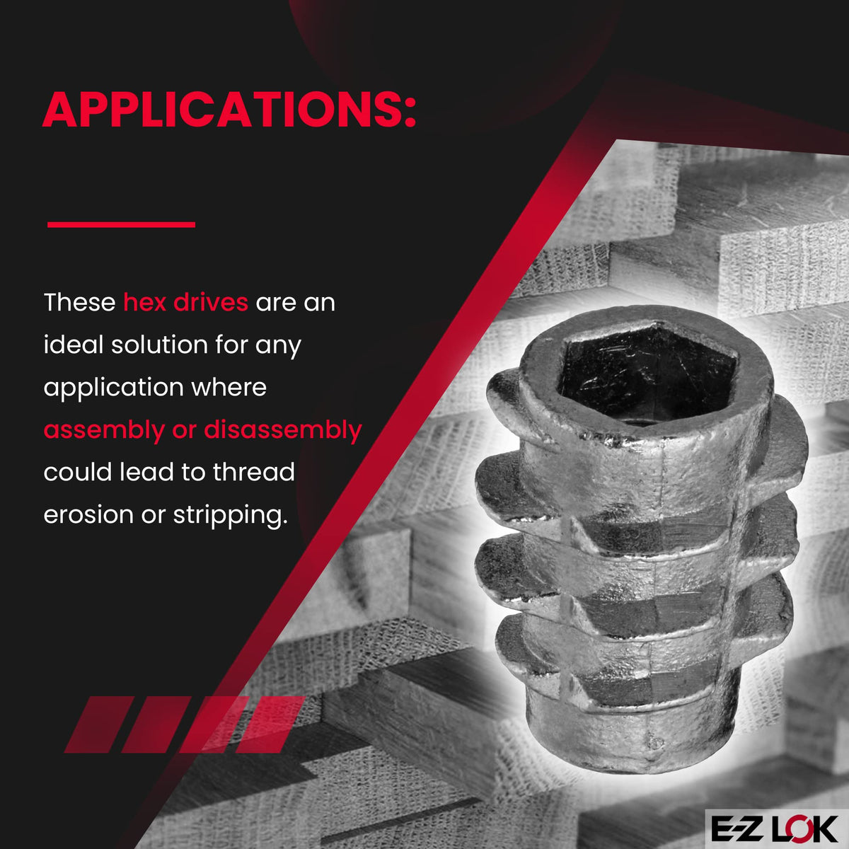 E-Z LOK #10-32 Internal Threads, 0.512" Length / Silver / 13mm Length Threaded Inserts